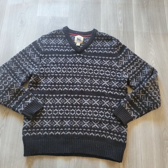 Refectory Mens V-Neck Wool Blend Pullover Sweater Gray & White Pattern Size L - Picture 1 of 3